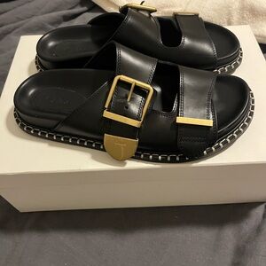 Chloe Black and Gold Sandals with Studded Platform